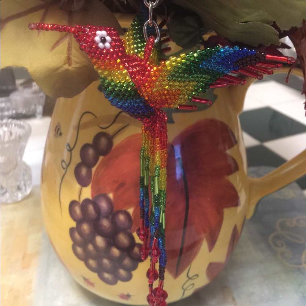 Handmade Beaded hummingbird keychain